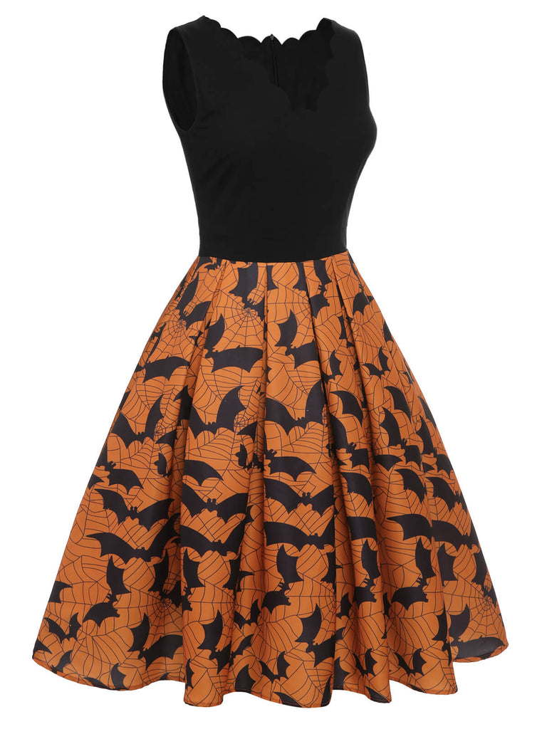 Black & Orange 1950s Halloween Bat Sleeveless Dress, vintage dress, retro fashion, rockabilly, pin-up fashion - perfect for women who love vintage and retro fashion