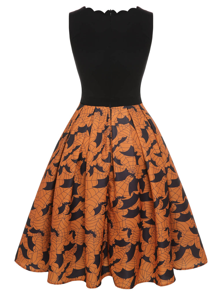 Black & Orange 1950s Halloween Bat Sleeveless Dress, vintage dress, retro fashion, rockabilly, pin-up fashion - perfect for women who love vintage and retro fashion