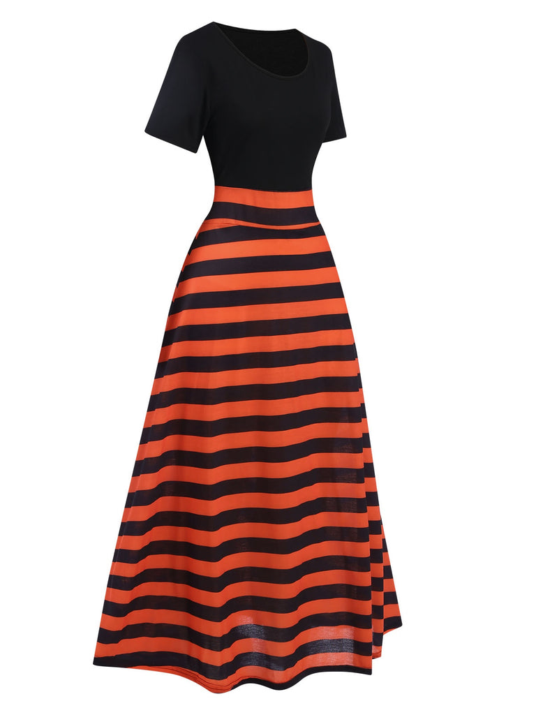 Black & Orange 1970s Stripes Colorblock Dress, vintage dress, retro fashion - perfect for women who love vintage and retro fashion