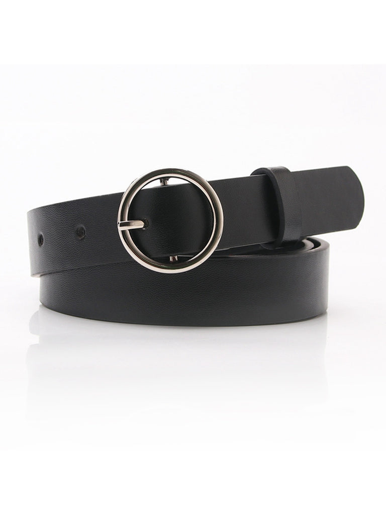 Black PU Leather Round Button Belt - vintage fashion, retro style, classic black