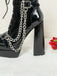Black Patent Chains Gothic High Heels Boots - vintage shoes, retro heels, classic black