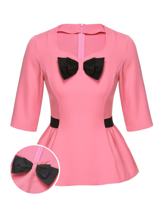 Black & Pink 1960s Bow Waist Patchwork Top, vintage top, retro blouse - perfect for women who love vintage and retro fashion