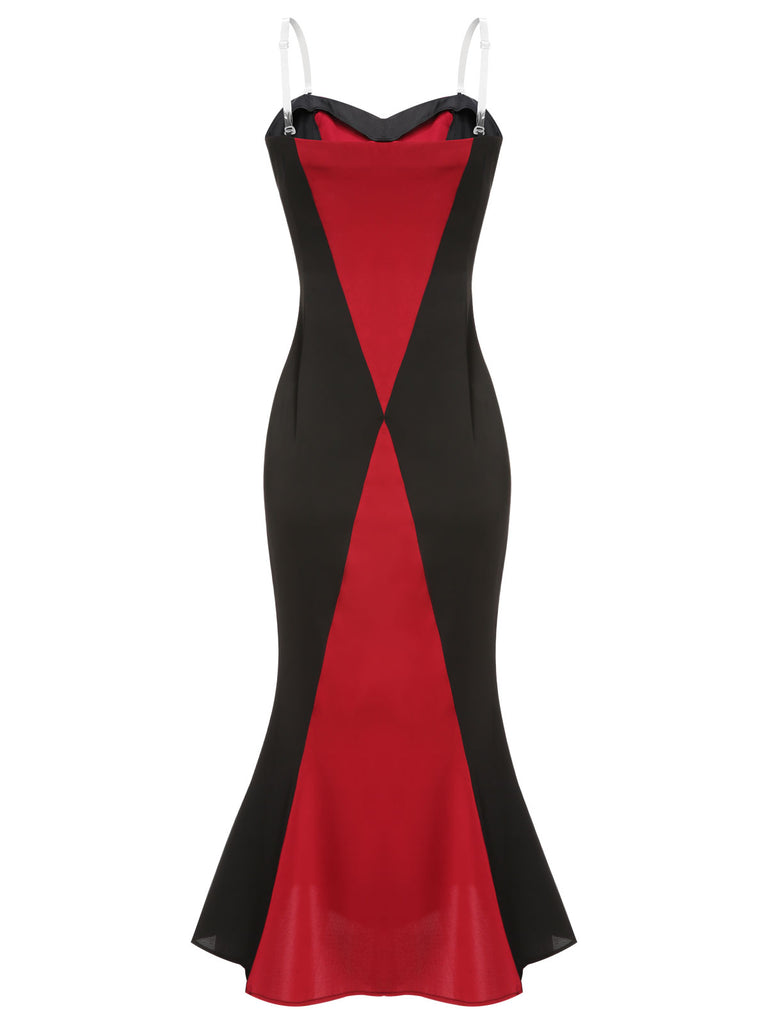 Black & Red 1930s Halloween Fishtail Strap Dress, vintage dress, retro fashion - perfect for women who love vintage and retro fashion