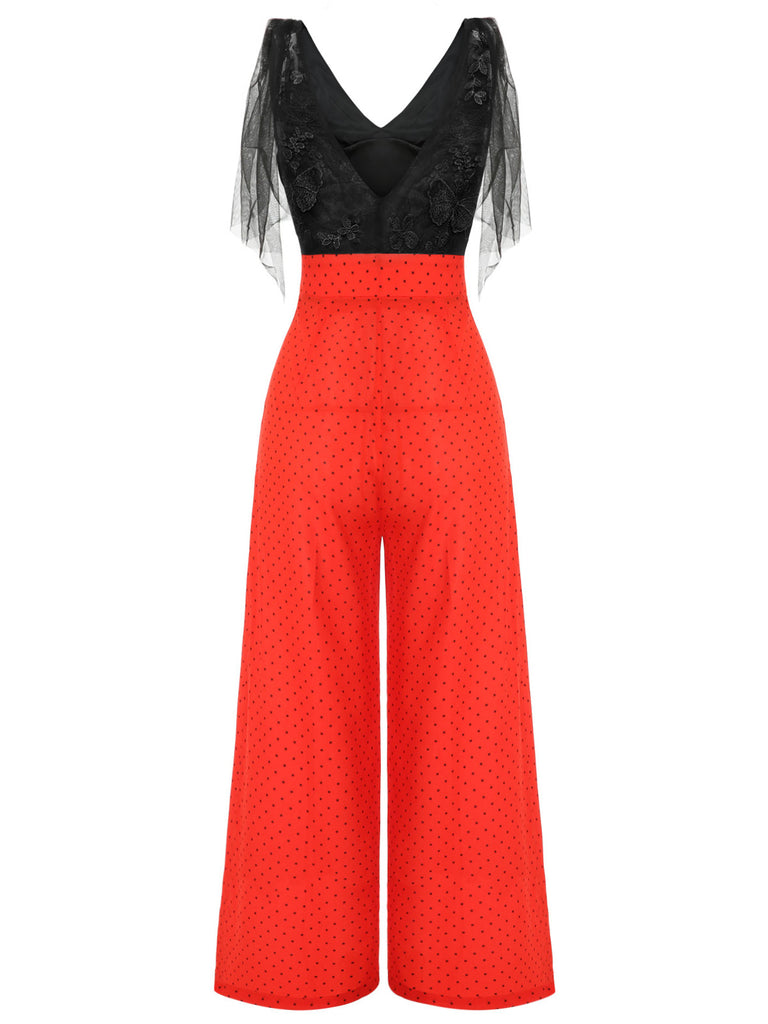 Black & Red 1930s Polka Dot Patchwork Jumpsuit: timeless style reimagined