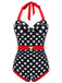 Black & Red 1950s Dots Halter Swimsuit, vintage swimsuit, pin-up swimwear - perfect for women who love vintage and retro fashion