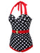 Black & Red 1950s Dots Halter Swimsuit, vintage swimsuit, pin-up swimwear - perfect for women who love vintage and retro fashion