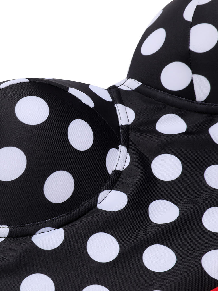 Black & Red 1950s Dots Halter Swimsuit, vintage swimsuit, pin-up swimwear - perfect for women who love vintage and retro fashion