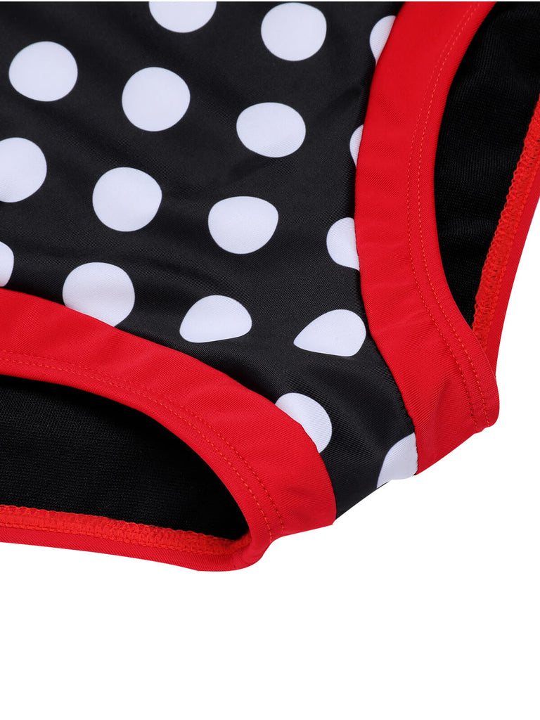 Black & Red 1950s Dots Halter Swimsuit, vintage swimsuit, pin-up swimwear - perfect for women who love vintage and retro fashion