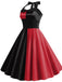 Black & Red 1950s Halloween Patchwork Halter Dress — vintage elegance for the modern woman