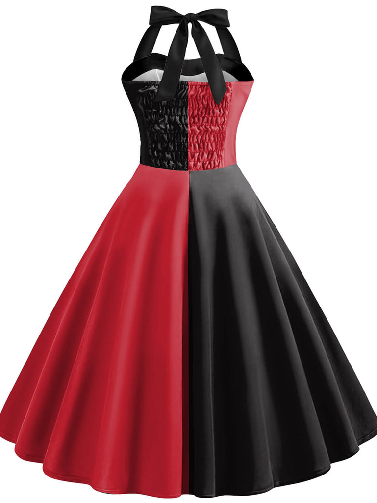 Black & Red 1950s Halloween Patchwork Halter Dress: timeless style reimagined