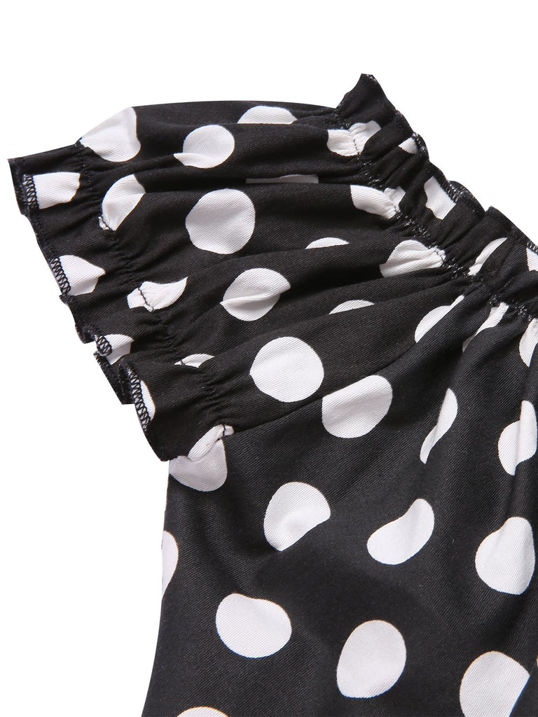 Black & Red 1950s Polka Dots Off Shoulder Dress, vintage dress, retro fashion, rockabilly, pin-up fashion - perfect for women who love vintage and retro fashion