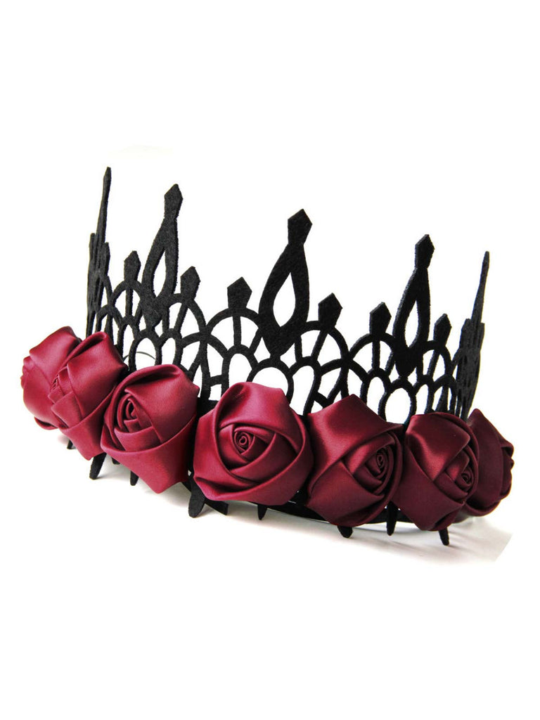 Black & Red Halloween Roses Crown Headband — vintage elegance for the modern woman
