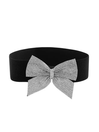 Black Rhinestone Bow High Stretch Belt - vintage fashion, retro style, classic black