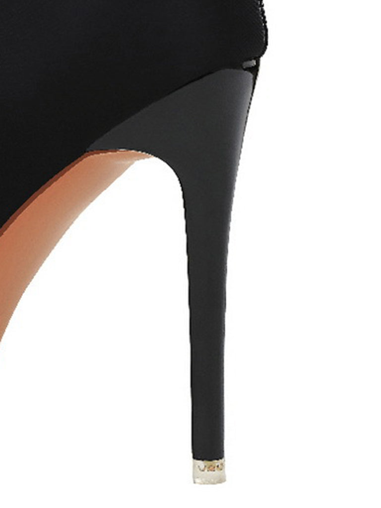 She finds her vintage story in this Black Rhinestone Satin Pointed Toe Stiletto Heels