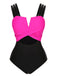 She's wearing Black & Rose Red 1960s Color Block Swimsuit and the whole beach remembers the 1960s