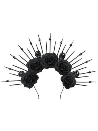 She finds her vintage story in this Black Skeleton & Rose Headwear