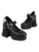 She finds her vintage story in this Black Skull Buckle Strap Platform Chunky Shoes