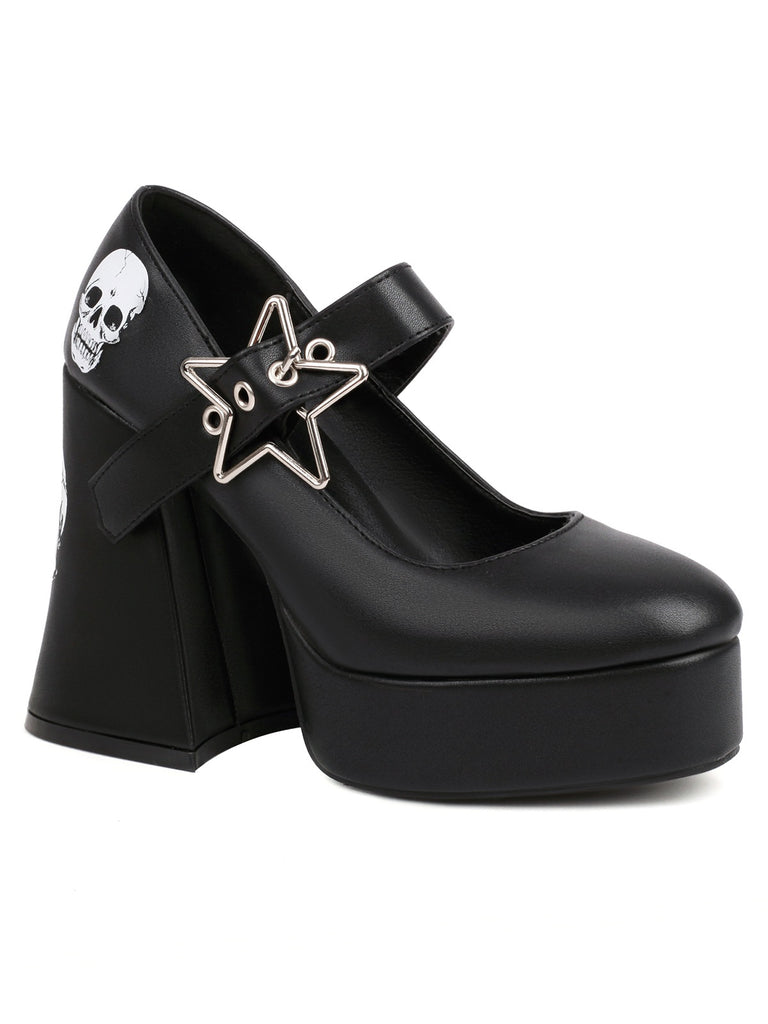 Black Skull Buckle Strap Platform Chunky Shoes: timeless vintage elegance she makes her own