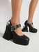 Black Skull Buckle Strap Platform Chunky Shoes — vintage style that transcends decades
