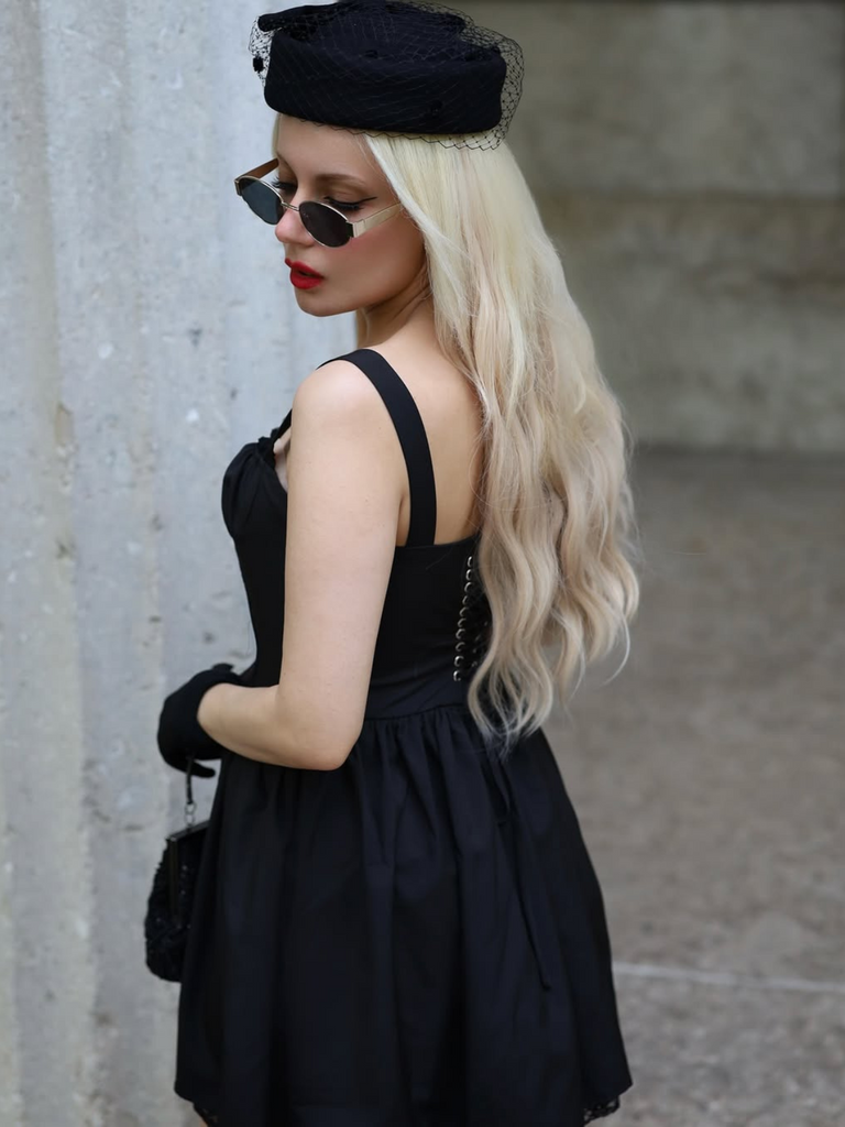 Black Solid Sleeveless Lace Mini Dress - vintage dress, retro fashion, classic black
