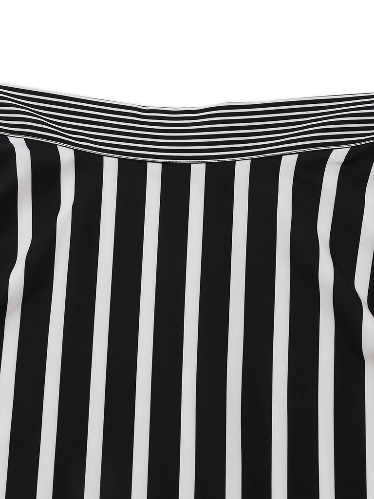 Black & White 1930s Striped High Rise Long Skirt - vintage skirt, retro style, classic black