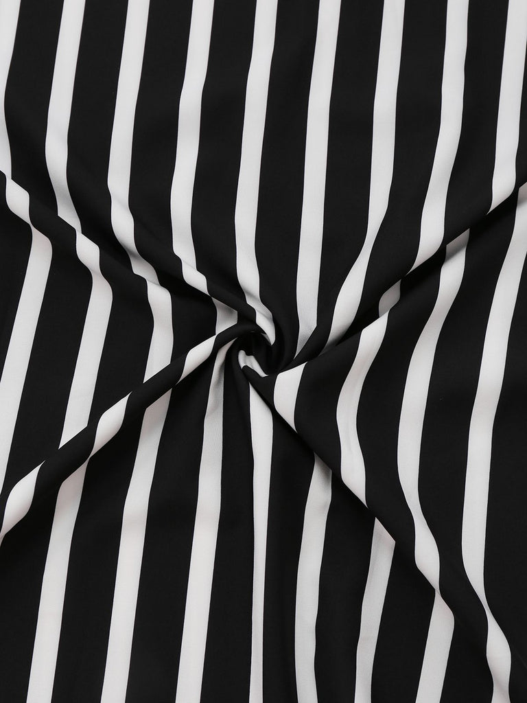 Black & White 1930s Striped High Rise Long Skirt - vintage skirt, retro style, classic black