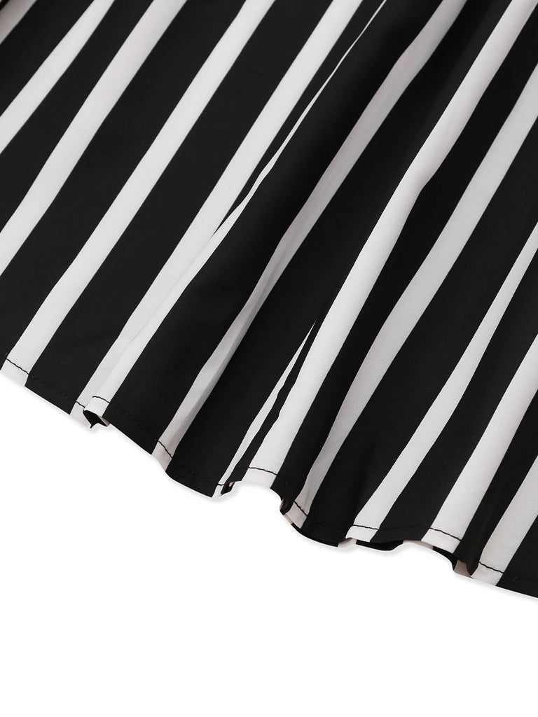 Black & White 1930s Striped High Rise Long Skirt - vintage skirt, retro style, classic black