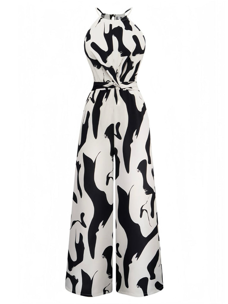Black & White 1940s Cow Skin Halter Jumpsuit - vintage jumpsuit, retro fashion, classic black