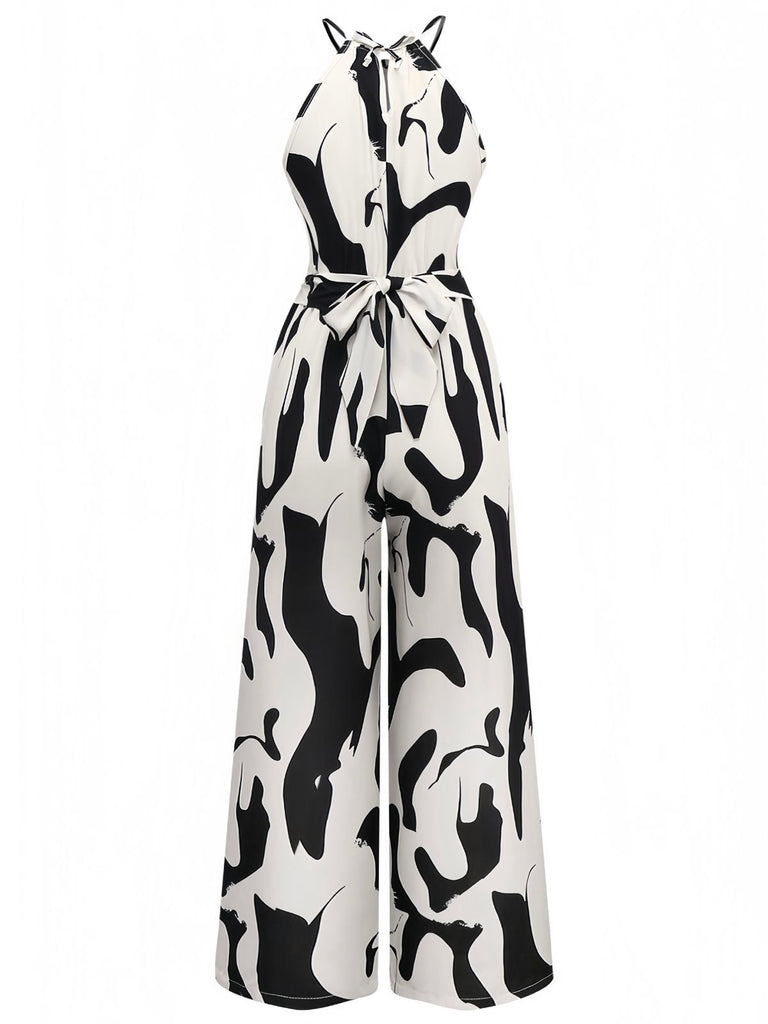Black & White 1940s Cow Skin Halter Jumpsuit - vintage jumpsuit, retro fashion, classic black