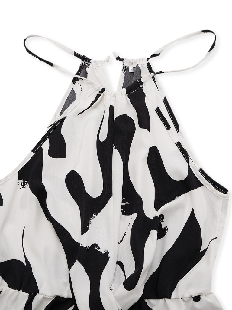 Black & White 1940s Cow Skin Halter Jumpsuit - vintage jumpsuit, retro fashion, classic black