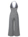 Black White 1940s Plaid Lapel Halter Jumpsuit — 1940s style that transcends decades