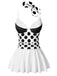 Black & White 1940s Polka Dots Patchwork Swimsdress, vintage dress, retro fashion - perfect for women who love vintage and retro fashion
