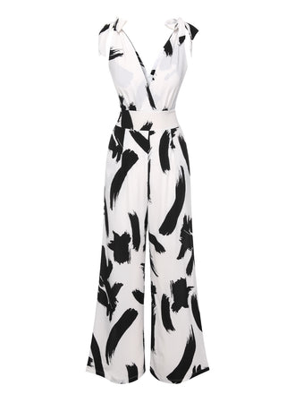Black & White 1940s V-Neck Bohemian Jumpsuit, vintage romper, retro jumpsuit - perfect for women who love vintage and retro fashion