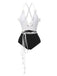 Black & White 1950s 3D Flowers Lace-Up Swimsuit, vintage swimsuit, pin-up swimwear - perfect for women who love vintage and retro fashion