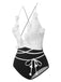 Black & White 1950s 3D Flowers Lace-Up Swimsuit, vintage swimsuit, pin-up swimwear - perfect for women who love vintage and retro fashion