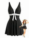 Black 1950s Colorblock Tropical Tankini Set