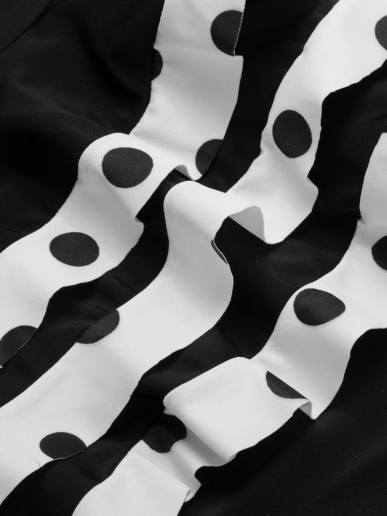 Black White 1950s Dots Layered Strap Swimsuit, vintage swimsuit, pin-up swimwear - perfect for women who love vintage and retro fashion