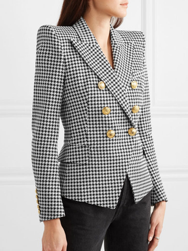 Black & White 1950s Double Breasted Houndstooth Blazer — 1950s style that speaks before she does