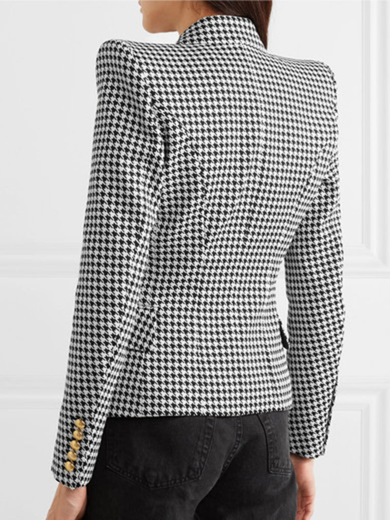 Black & White 1950s Double Breasted Houndstooth Blazer — 1950s sophistication that wraps her in quiet power