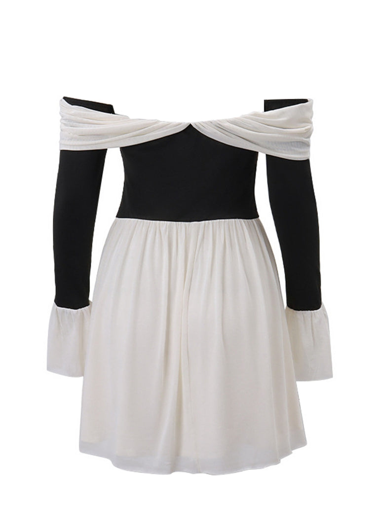 Black & White 1950s Off-Shoulder Skater Dress: where 1950s romance meets her modern spirit