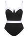 [Plus Size] Black & White 1950s Patchwork Strap Swimsuit, vintage swimsuit, pin-up swimwear - perfect for women who love vintage and retro fashion