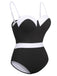 [Plus Size] Black & White 1950s Patchwork Strap Swimsuit, vintage swimsuit, pin-up swimwear - perfect for women who love vintage and retro fashion