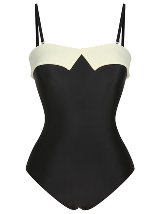 Black White 1950s Solid Bandeau Swimsuit, vintage swimsuit, pin-up swimwear - perfect for women who love vintage and retro fashion