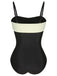 Black White 1950s Solid Bandeau Swimsuit, vintage swimsuit, pin-up swimwear - perfect for women who love vintage and retro fashion