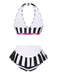 Black & White 1950s Stripe Bow Halter Bikini — because 1950s glamour never goes out of style