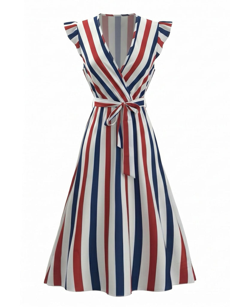[Pre-Sale] Black White 1950s V-Neck Ruffle Belted Swing Dress, vintage dress, retro fashion, rockabilly, pin-up fashion - perfect for women who love vintage and retro fashion