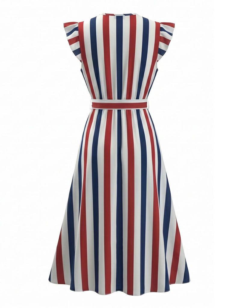 [Pre-Sale] Black White 1950s V-Neck Ruffle Belted Swing Dress, vintage dress, retro fashion, rockabilly, pin-up fashion - perfect for women who love vintage and retro fashion