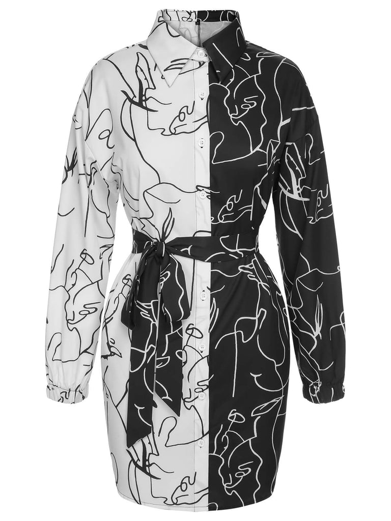 Black & White 1960s Abstract Art Lapel Dress, vintage dress, retro fashion - perfect for women who love vintage and retro fashion