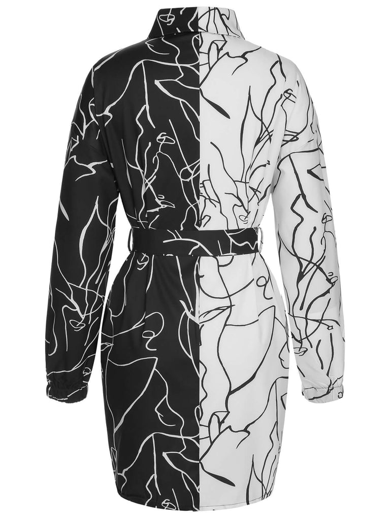 Black & White 1960s Abstract Art Lapel Dress, vintage dress, retro fashion - perfect for women who love vintage and retro fashion