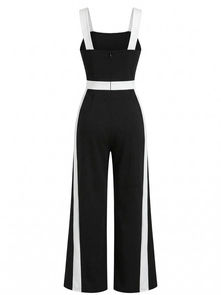Black & White 1960s Halter Color Block Jumpsuit 3